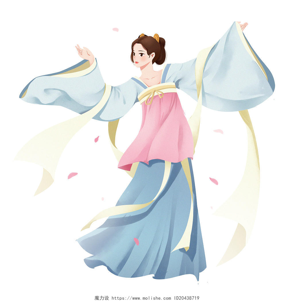 中国风蓝色古装汉服女孩人物跳舞动作PNG素材古代古代美女